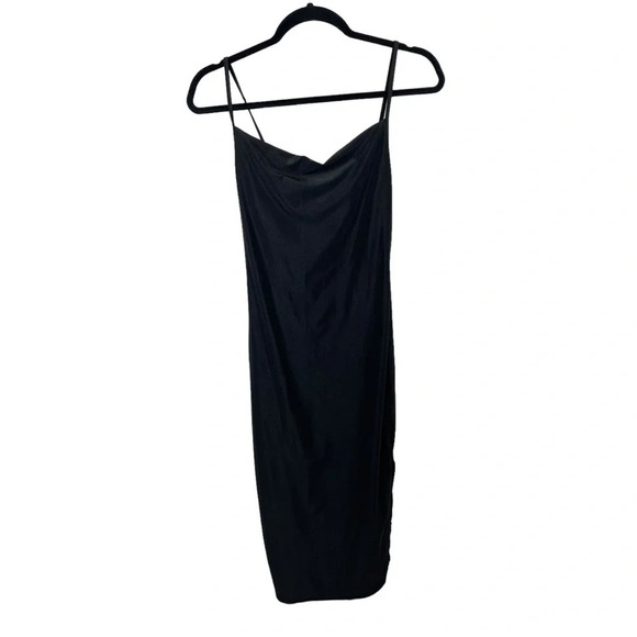 Y2k silky black slip dress cowl slinky women’s medium side slit whimsigoth - Picture 1 of 7